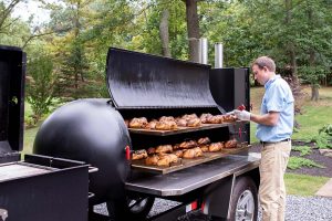 My BBQ Smoker Trailer Smoking and Searing Spatchcock Chickens
